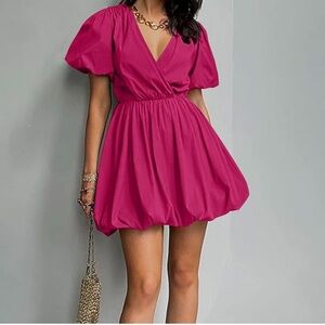 Elegant Pink Puff Sleeve Dress